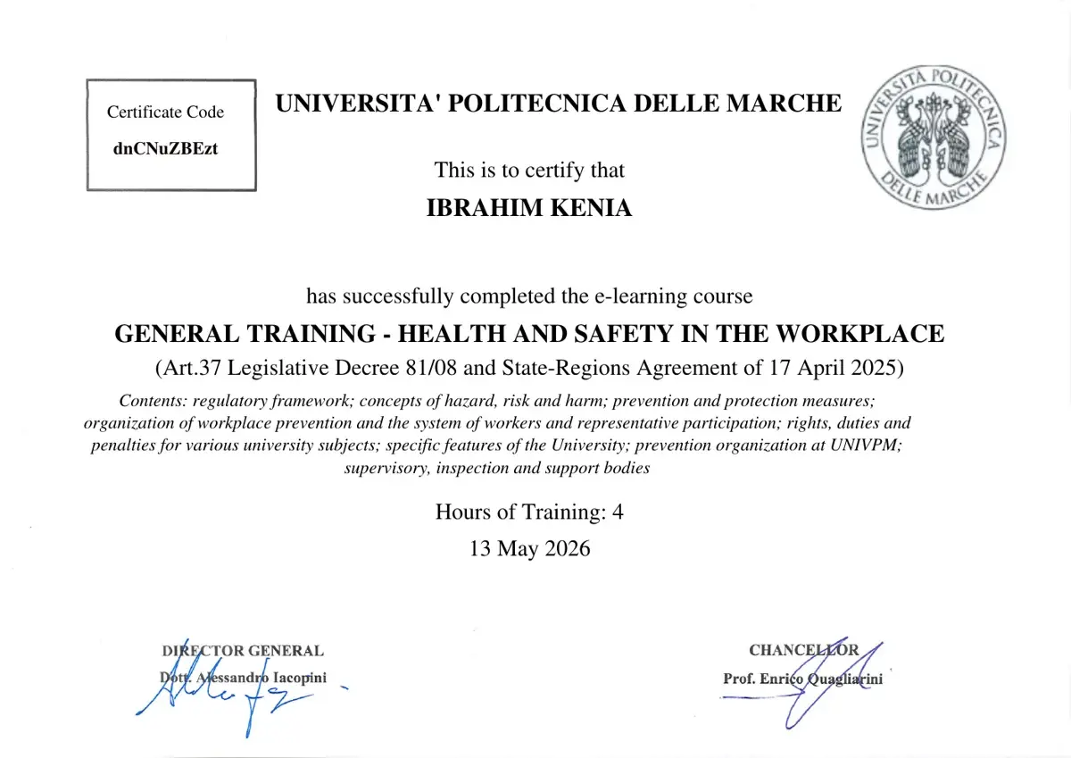 General Training — Health and Safety in the Workplace certificate preview